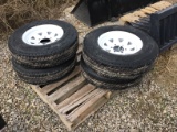 (4) 225-75-R15 TRAILER TIRES AND 6 LUG RIMS - ALL ONE PRICE