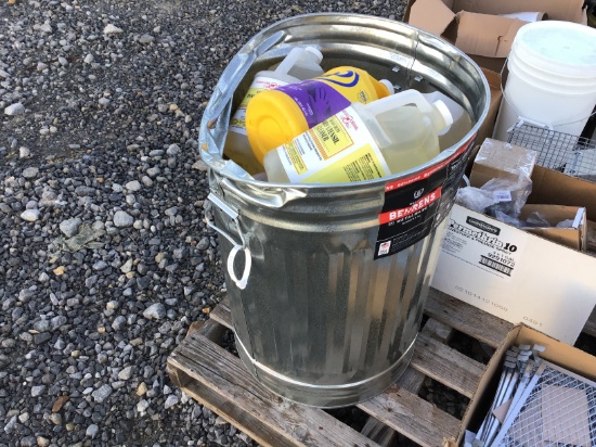 GARBAGE CAN W/ CLEANER AND MISC