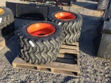 (4) NEW 10-16.5 SKID STEER TIRES AND RIMS (ORANGE) - ALL ONE PRICE