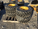 (4) NEW 12-16.5 SKID STEER TIRES AND RIMS (YELLOW) - ALL ONE PRICE