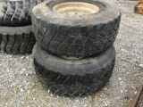 (2) 445/65-R22.5 TRUCK TIRES ON ALUMINUM RIMS