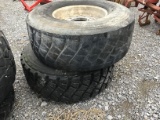(2) 445/65-R22.5 TRUCK TIRES ON ALUMINUM RIMS