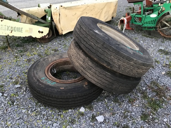 (3) 22.5 TRUCK TIRES AND RIMS - ALL ONE PRICE