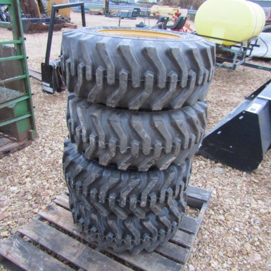 NEW (4) 12-16.5 SKID STEER TIRES AND RIMS (YELLOW) - ALL ONE PRICE