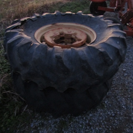 (2) FORD TRACTOR TIRES/RIMS/WHEEL WEIGHTS - ALL ONE PRICE