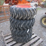 (4) NEW 10-16.5 SKID STEER TIRES AND RIMS (ORANGE) - ALL ONE PRICE