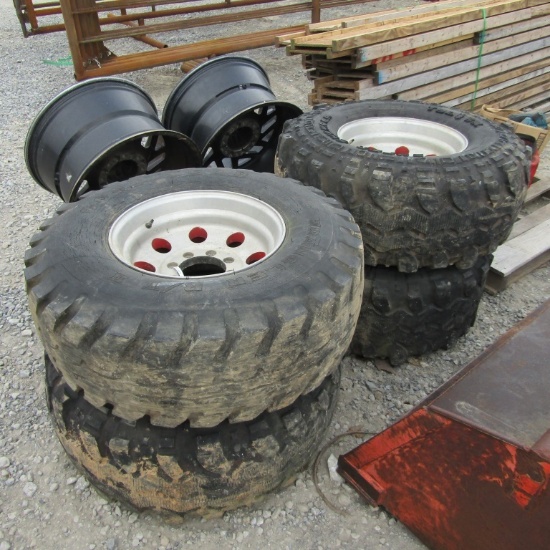(4) 36X12.50/16.5 8 LUG BULLET HOLE RIMS AND TIRES - ALL ONE PRICE