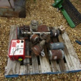PALLET OF MISC MOTORS - FENCE CHARGER - HAMMER HEADS