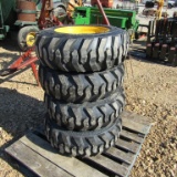 (4) NEW 10-16.5 SKID STEER TIRES AND RIMS (YELLOW) - ALL ONE PRICE