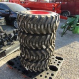 (4) NEW 12-16.5 ORANGE SKID STEER TIRES AND RIMS