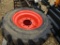 (4) NEW 10-16.5 SKID STEER TIRES ON ORANGE RIMS - ALL ONE PRICE