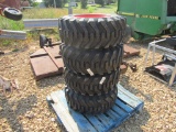 (4) NEW 12-16.5 ORANGE SKID STEER TIRES AND RIMS - ALL ONE PRICE