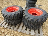 (4) 10-16.5 ORANGE SKID STEER TIRES AND WHEELS - ALL ONE PRICE