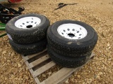 (4) NEW 225/75R15 TRAILER TIRES ON 6 LUG RIMS - ALL ONE PRICE