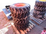 (4) NEW 10-16.5 ORANGE SKID STEER TIRES AND RIMS - ALL ONE PRICE