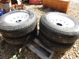 (4) NEW ST225/75R15 RADIAL TRAILER TIRES AND RIMS