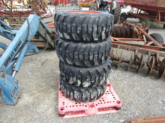 (4) NEW 12-16.5 ORANGE SKID STEER TIRES AND RIMS