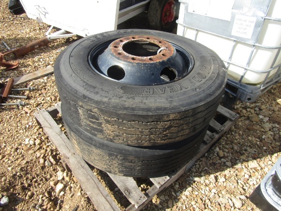 (2) 265/75R22.5 Semi Tires and Wheels