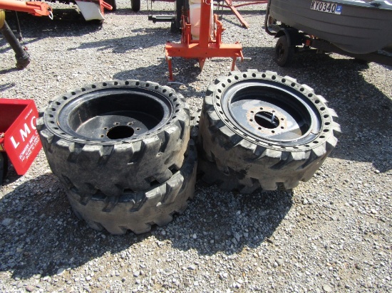 (4) Non-Flat Skid Steer Tires and Wheels
