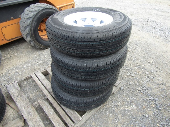 (4) 235/80-16 New Trailer Tires on 8 lug Rims