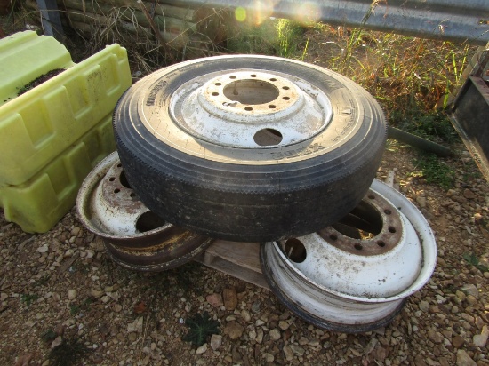 11R-24.5 SEMI TIRE AND 4 WHEELS - ALL ONE PRICE
