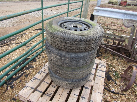 (4) 205/75R14 5 LUG TRAILER TIRES AND RIMS - ALL ONE PRICE