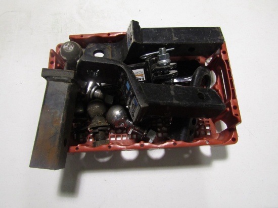 CRATE OF HITCHES AND TRAILER BALLS - ALL ONE PRICE