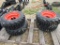 (4) NEW 10-16.5 SKID STEER TIRES ON ORANGE RIMS - ALL ONE PRICE