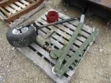 PALLET OF TIRE - JACK - HITCH  - AND MISC