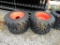 (4) NEW 12-16.5 ORANGE SKID STEER TIRES AND RIMS - ALL ONE PRICE
