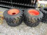 (4) NEW 12-16.5 ORANGE SKID STEER TIRES AND RIMS - ALL ONE PRICE