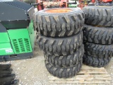 (4) NEW 12-16.5 ORANGE SKID STEER TIRES AND RIMS - ALL ONE PRICE