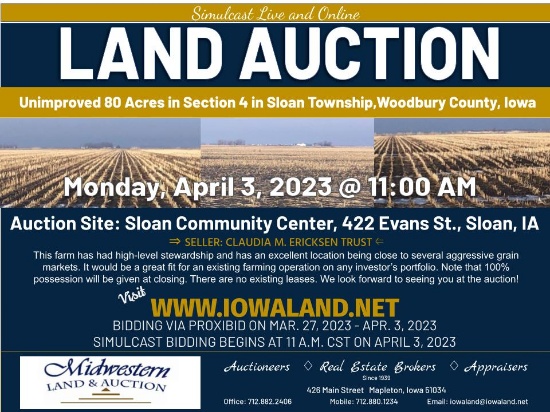 Land Sale Auction - The Claudia M. Ericksen Trust