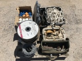 Pallet of Assorted Rope, Wire, Survey Paint,Tools