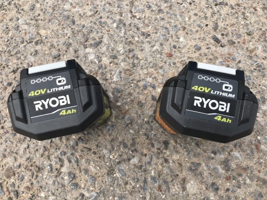 (2)pc Ryobi 40V 4ah Cordless Lithium Batteries