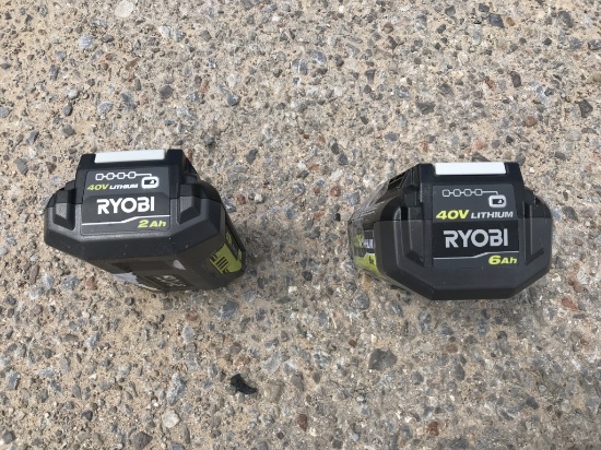 (2)pc Ryobi 40V 2ah,6ah Cordless Lithium Batteries