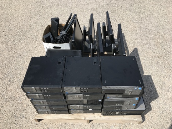 (17)pc Dell Optiplex CPUs, (5) Monitors, Misc