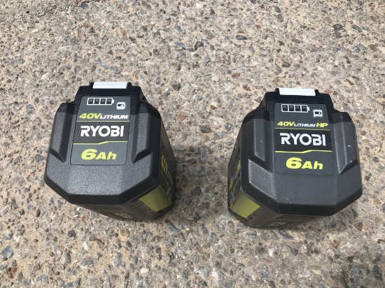 (2)pc Ryobi 40V 6ah Cordless Lithium Batteries