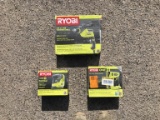 (3)pc Ryobi 18v Cordless Sander,Stapler,HammerDril