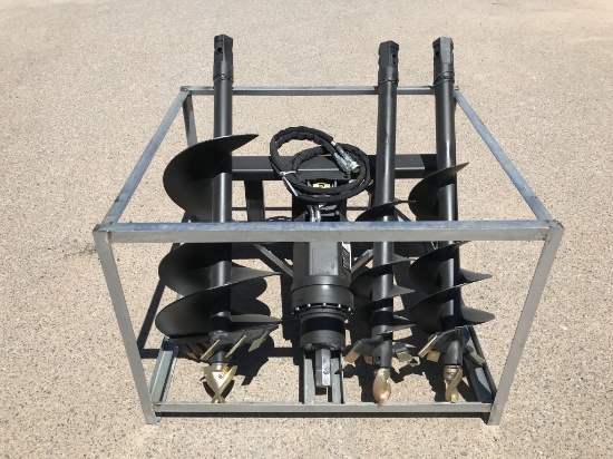 Unused Hydraulic Skid-Steer Auger w/ 3 Auger Bits