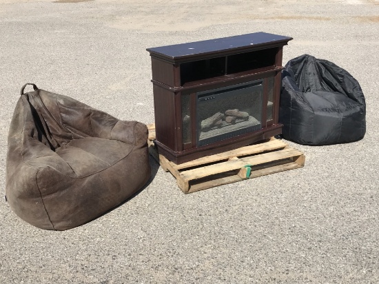 (3)pcs - Electric Fireplace & 2 Bean Bags