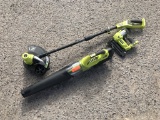 (3)pc Ryobi - Trimmer, Nailer, Blower