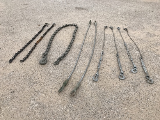 (9)pc Big Chains, Tow Cable, Tie Downs
