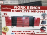 UNUSED 7FT Red Work Bench w/ 10 Drawers