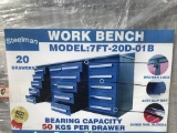 UNUSED 7FT Blue Work Bench w/ 20 Drawers