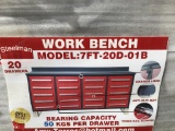 UNUSED 7FT Red Work Bench w/ 20 Drawers