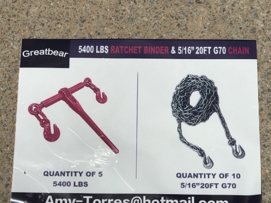UNUSED Ratchet Binders and 5/16" Chains