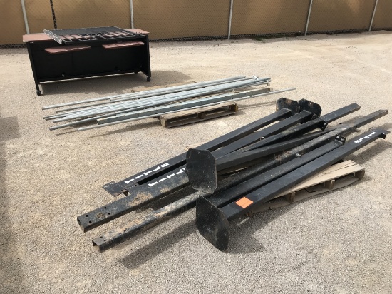 (3) Pallets - Steel Beams, Pipe, Iron Gate,Desk