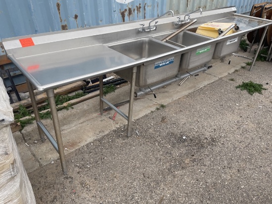 School Surplus- Long 3 Bay Kitchen Sink w/ Faucets