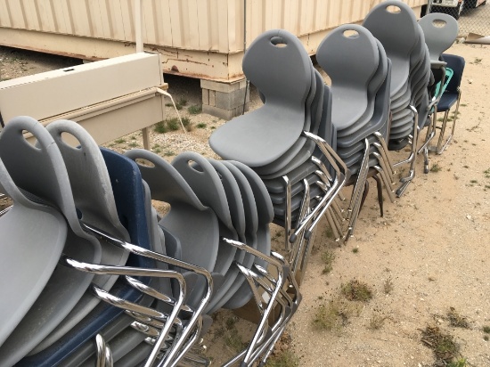 School Surplus - Long Row of Chairs, Desk, Etc.